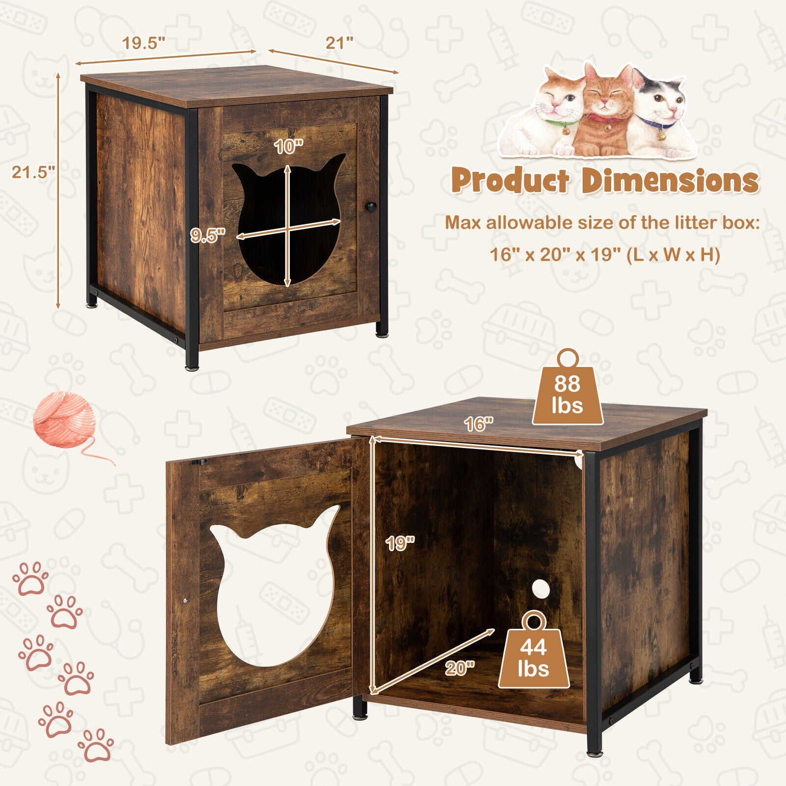 Cat Litter Box Enclosure with Door and Ventilated Hole-Brown