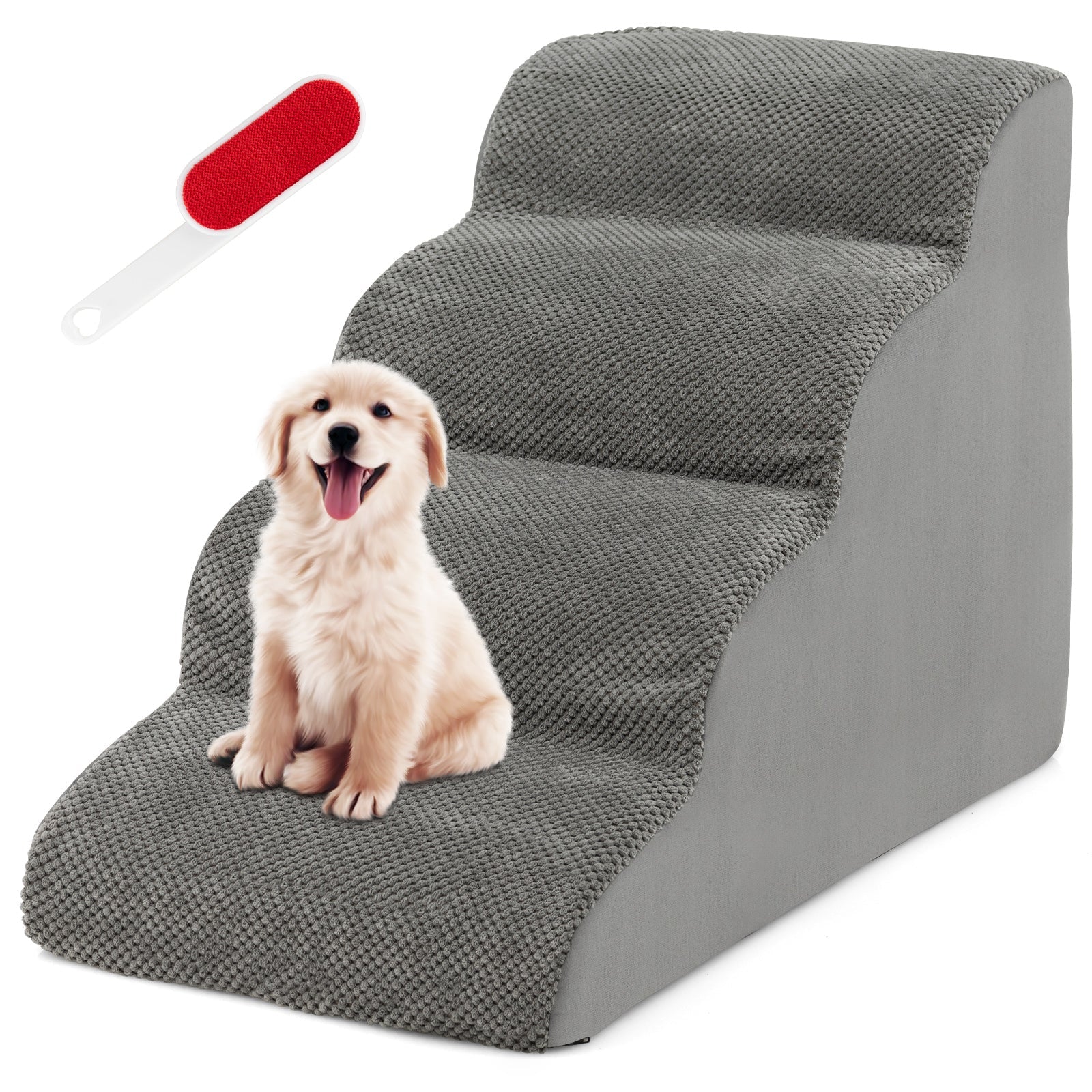 4-Tier Foam Dog Steps with Non-Slip Surface & Washable Cover Gray