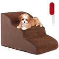 3-Tier Non-Slip Dog Steps with High-Density Sponge and Silicone Paw Prints-Gray Brown