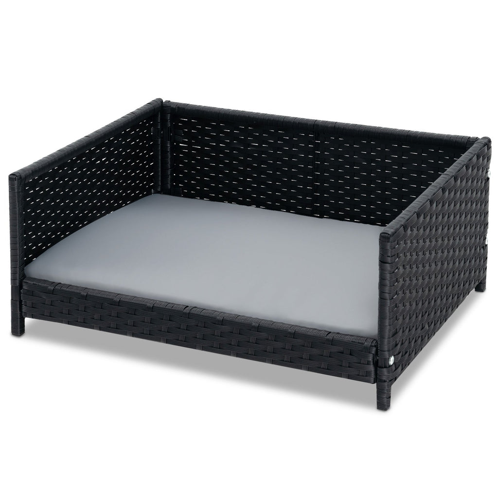Rattan Dog Bed with Waterproof Soft Cushion for Medium Small Dogs Cats-Gray Default Title
