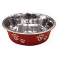 Barcelona Matte and Stainless Steel Paw Print Pet Bowl, Raspberry LG