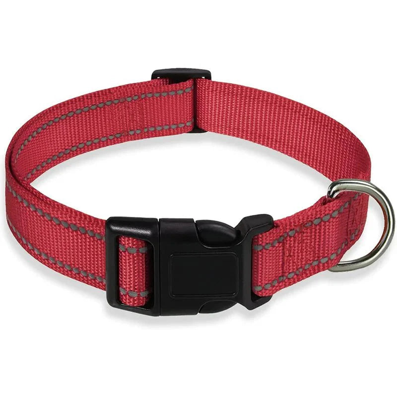 Reflective Nylon Dog Collar | Adjustable Safety Strap for Small and Medium Dogs Red