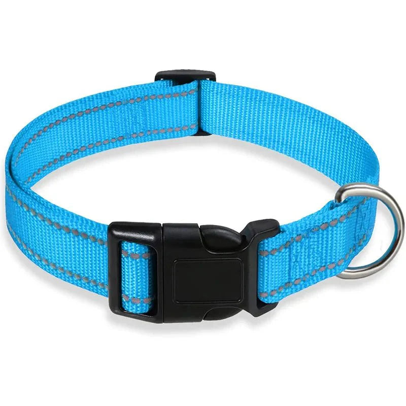Reflective Nylon Dog Collar | Adjustable Safety Strap for Small and Medium Dogs SKY BLUE