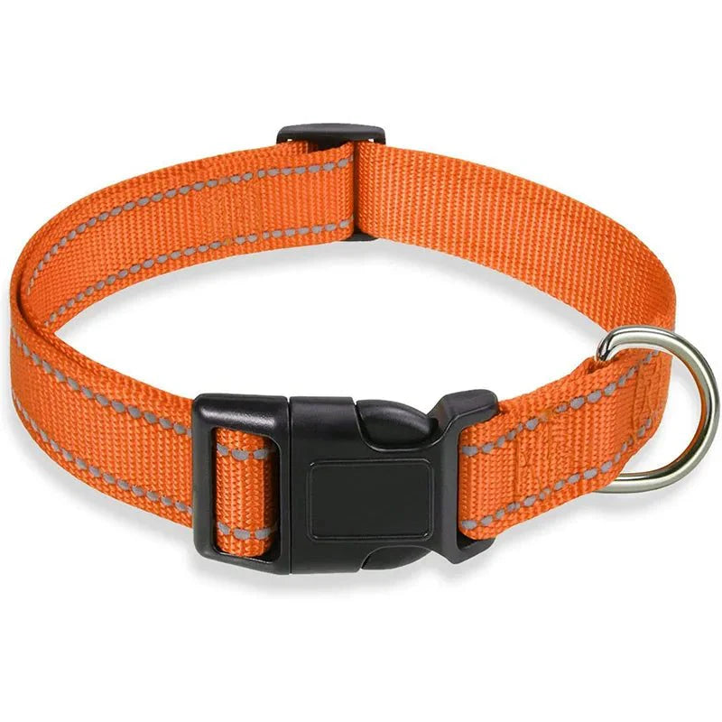 Reflective Nylon Dog Collar | Adjustable Safety Strap for Small and Medium Dogs orange