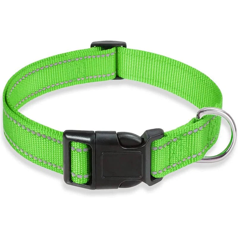 Reflective Nylon Dog Collar | Adjustable Safety Strap for Small and Medium Dogs green