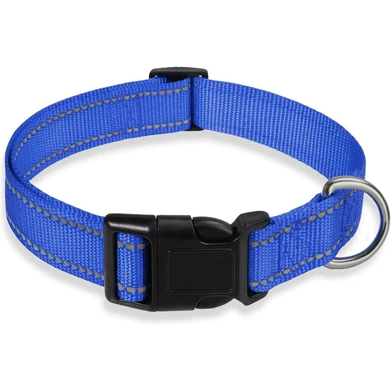 Reflective Nylon Dog Collar | Adjustable Safety Strap for Small and Medium Dogs Blue