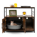 Wooden Cat Box Cabinet with with Metal Frame and Scratching Pad-Rustic Brown Default Title