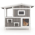 Outdoor 2-Story Wooden Feral Cat House with Escape Door-Gray Default Title