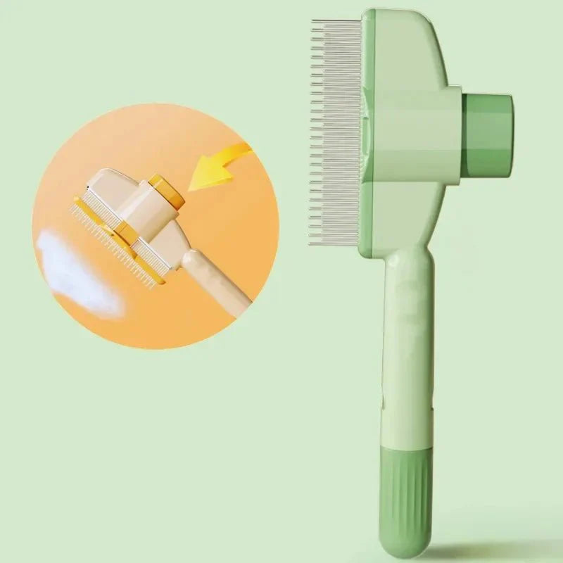 Self-Cleaning Pet Comb | Stainless Steel Grooming Brush for Dogs and Cats Green