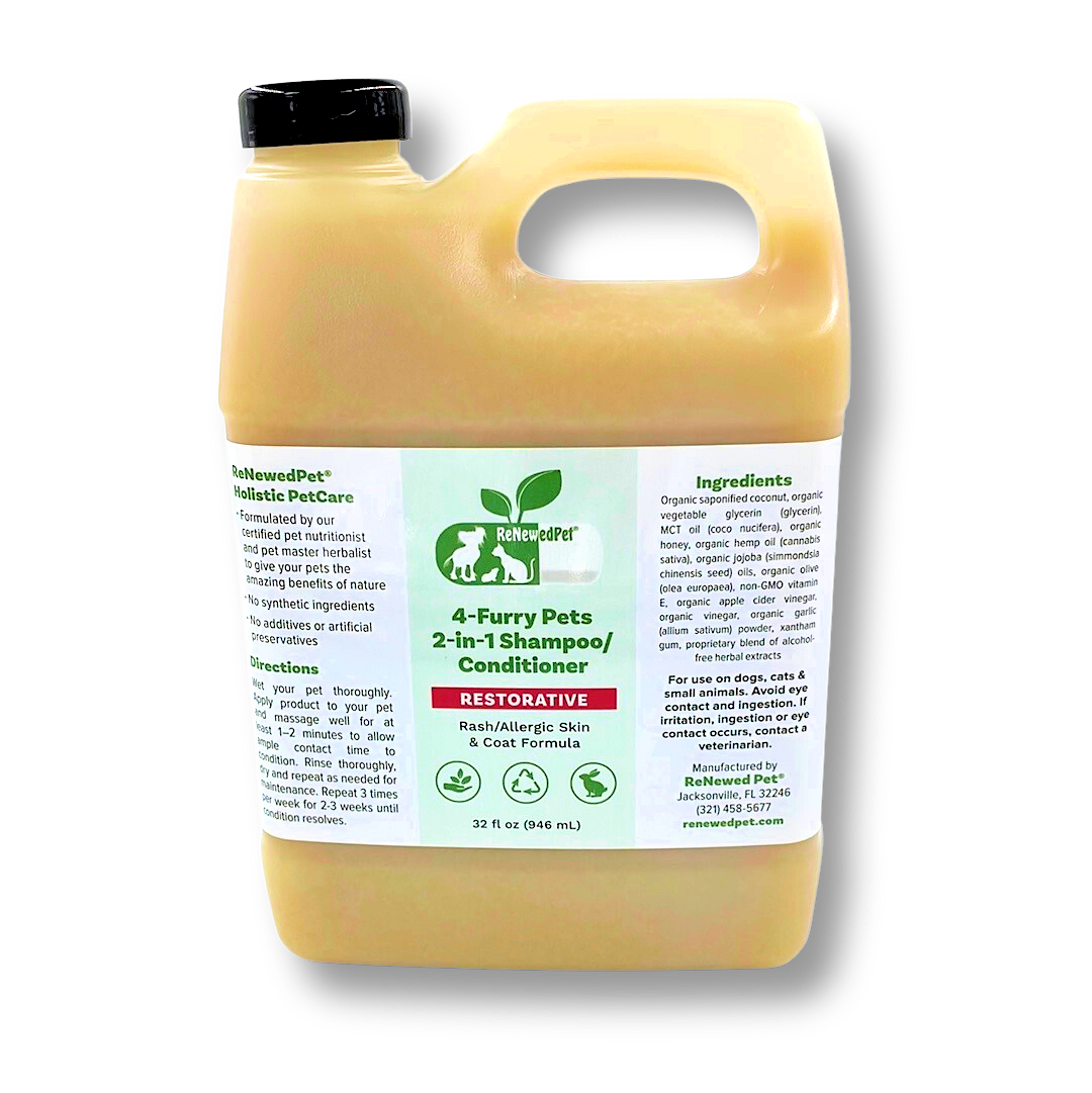 4-FURRY PETS 2-IN-1 * RESTORATIVE SHAMPOO & CONDITIONER EXTRA LARGE 32 OZ. ($2.59 oz.)