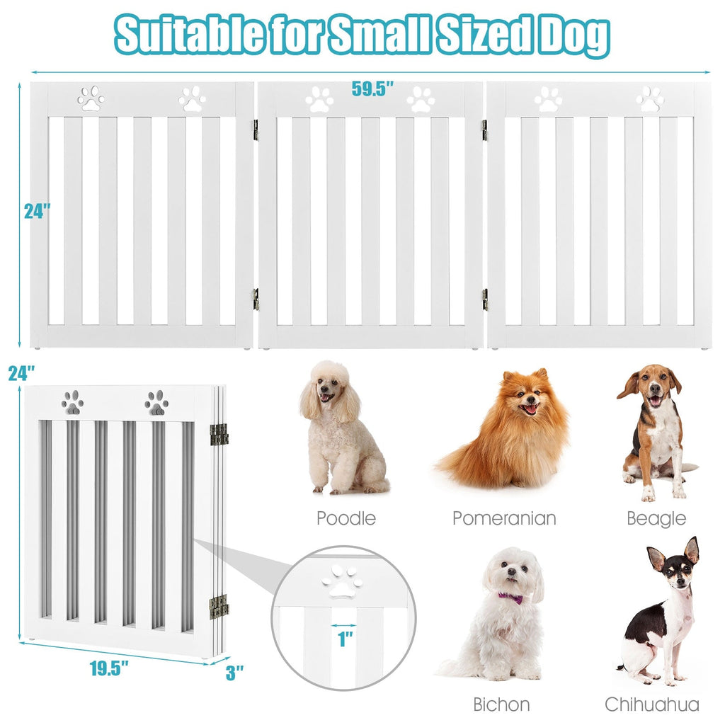 24 Inch Folding Wooden Freestanding Dog Gate with 360¬∞ Flexible Hinge for Pet