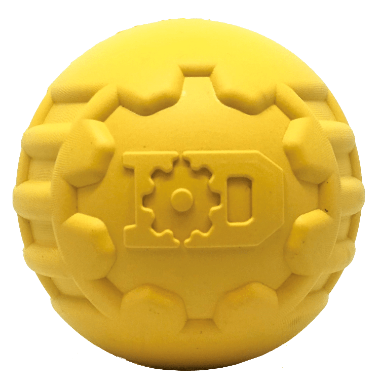 Industrial Dog Ball Rubber Chew Toy for Heavy Chewers | Yellow | USA Made | SodaPup LARGE ID BALL - YELLOW