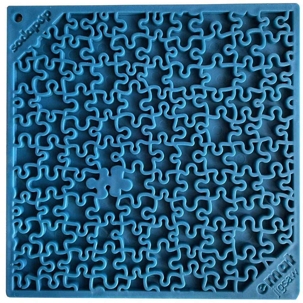 Jigsaw Puzzle eMat - Enrichment Lick Mat for Dogs and Cats | eMat Enrichment Toy for Anxiety Relief | USA Made Jigsaw Puzzle E-mat - Blue