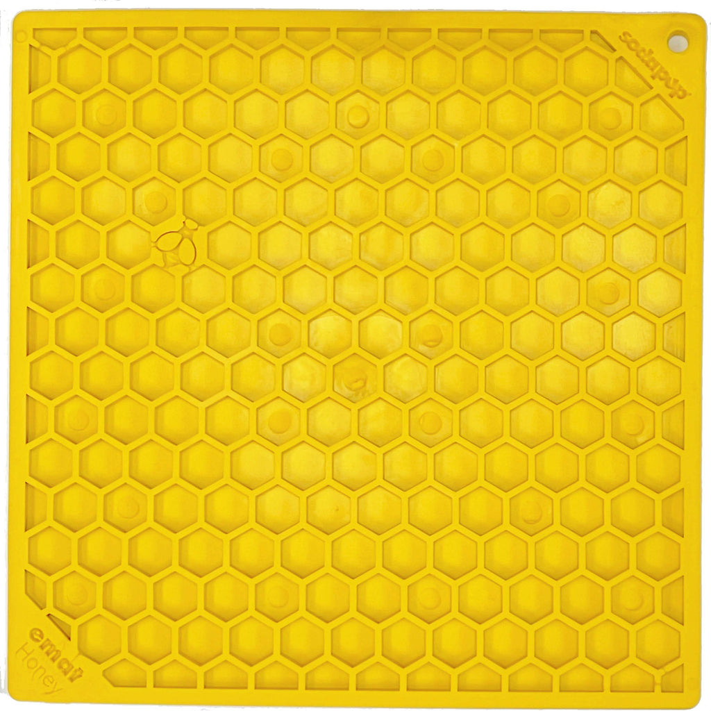 Honeycomb eMat - Enrichment Lick Mat for Dogs and Cats | eMat Enrichment Toy for Anxiety Relief | SodaPup Honeycomb E-Mat - large yellow