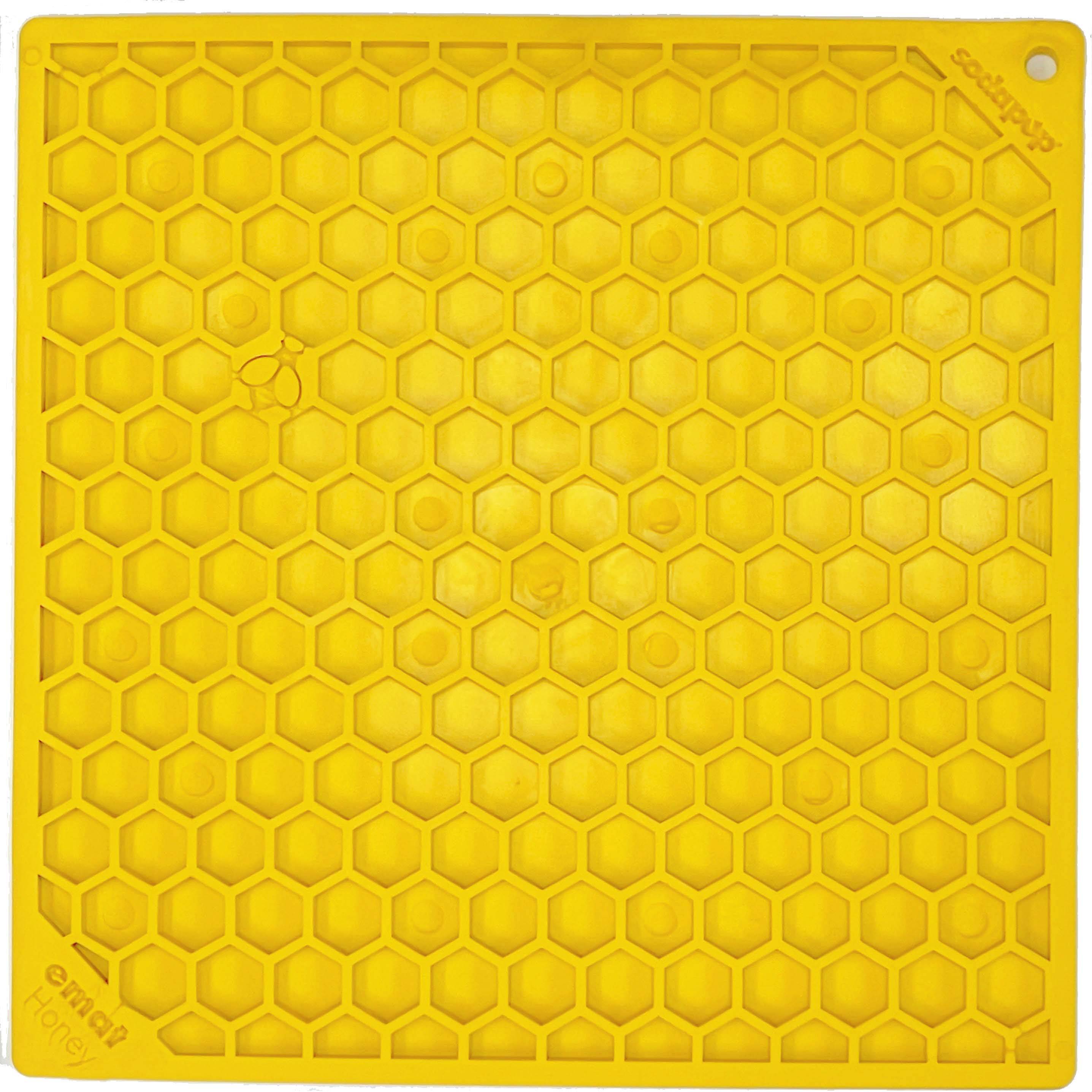 Honeycomb eMat - Enrichment Lick Mat for Dogs and Cats | eMat Enrichment Toy for Anxiety Relief | SodaPup Honeycomb E-Mat - large yellow