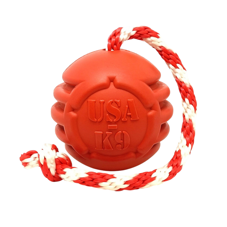 USA-K9 Stars and Stripes Rubber Dog Toy | K9 Handler Reward Toy | Red | USA Made LARGE STARS AND STRIPES REWARD BALL