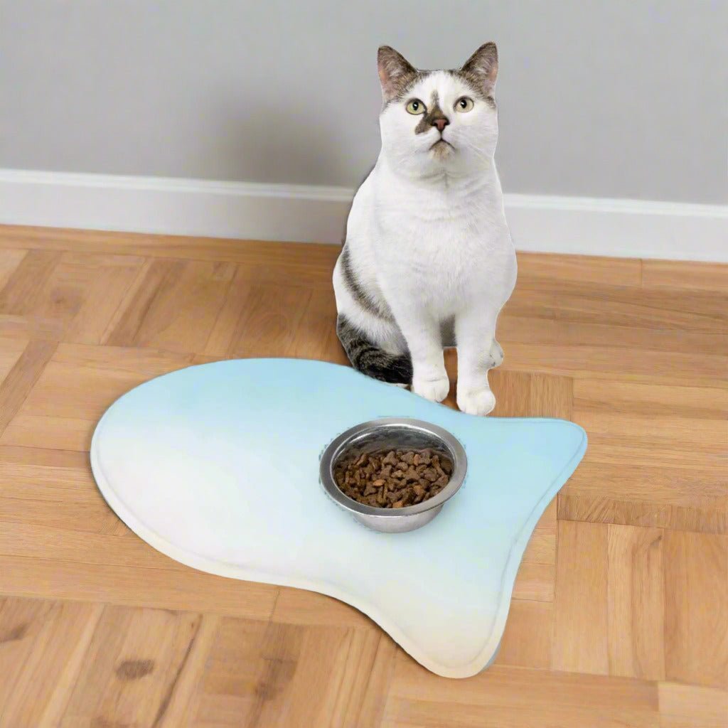Stylish Pet Feeding Mat - Non-Slip Design for Dogs & Cats Fish shape (19" × 14") White