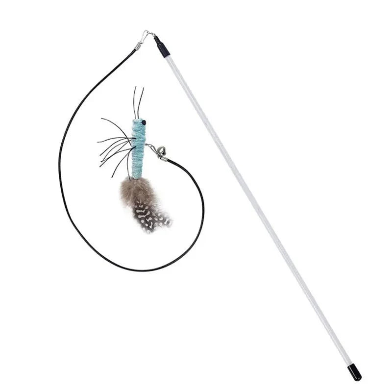 Dragonfly Feather Cat Toy Wand | Interactive Teaser with Optional Stick Blue A