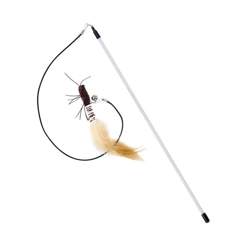 Dragonfly Feather Cat Toy Wand | Interactive Teaser with Optional Stick Brown A