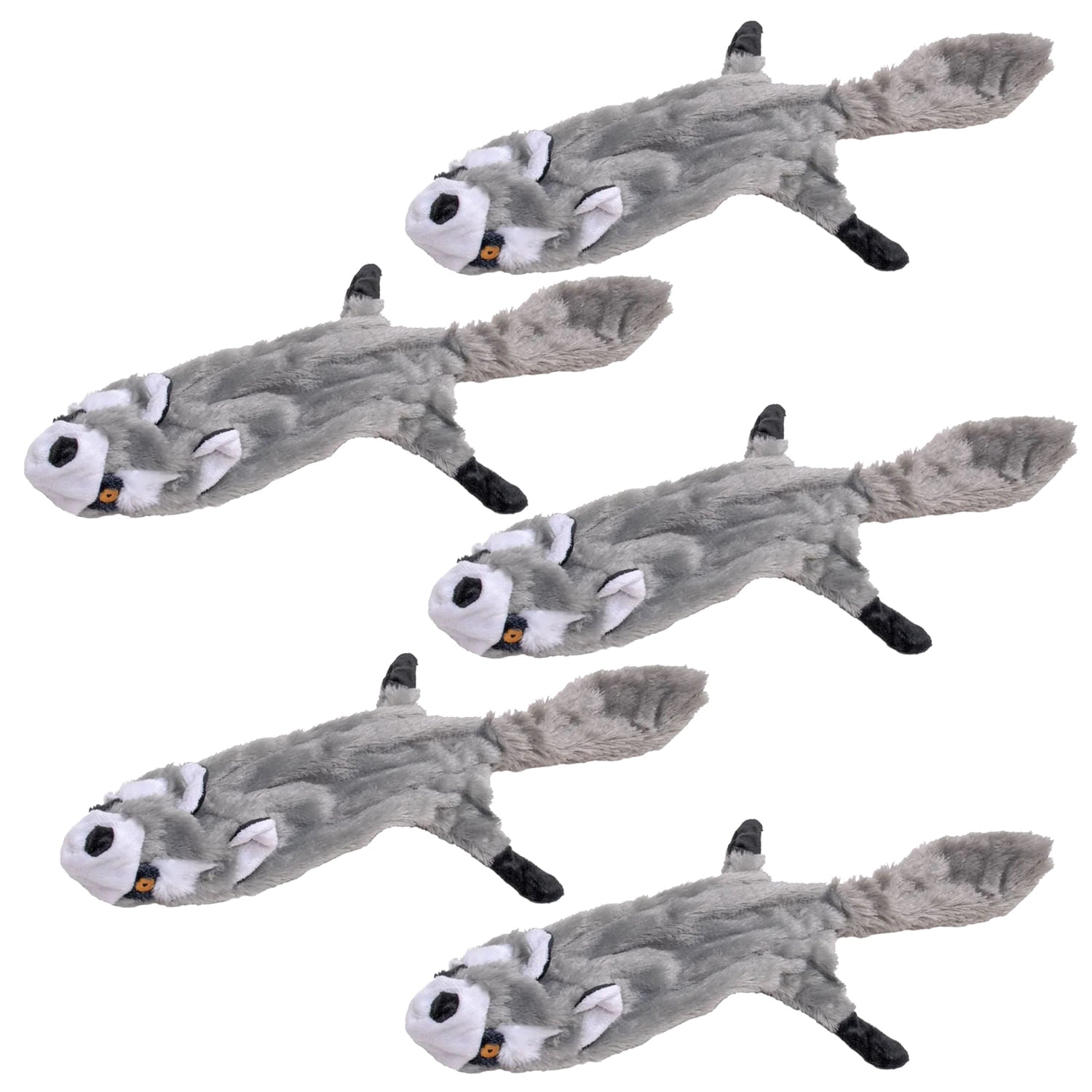 Jeffers Thinnies Unstuffed Plush Dog Toys, 21"L Raccoon 5 Pack