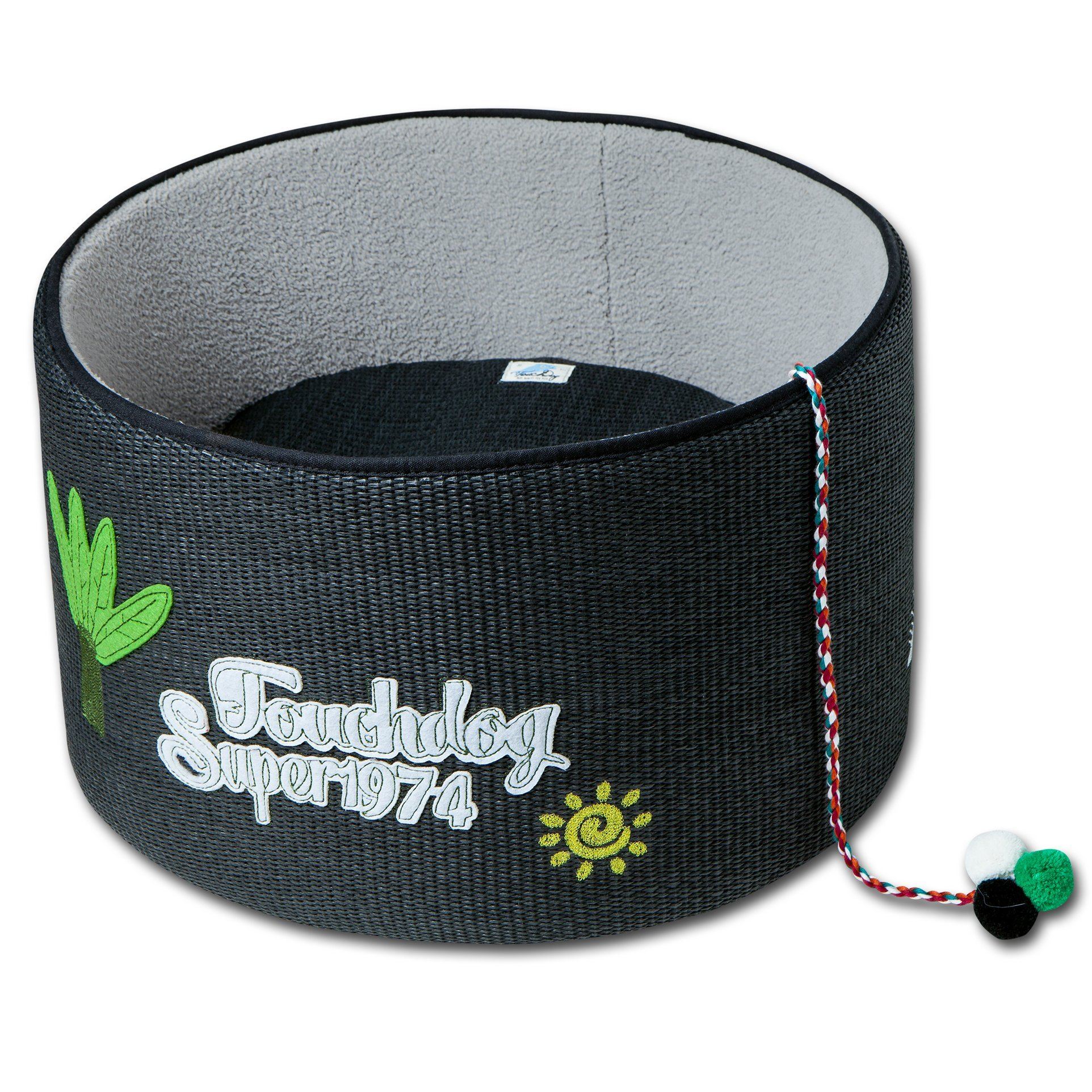 Touchcat 'Claw-ver Nest' Rounded Scratching Cat Bed w/ Teaser Toy Black