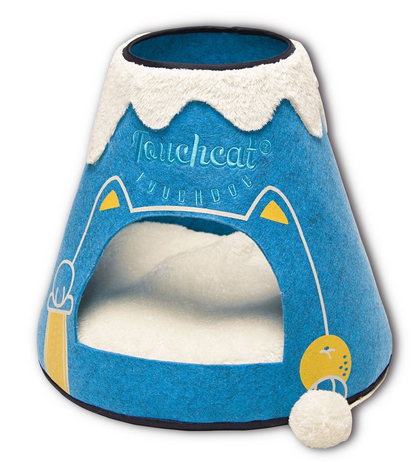 Touchcat ® 'Molten Lava' Triangular Frashion Designer Pet Kitty Cat Bed House Lounge Lounger w/ Hanging Teaser Toy Blue White