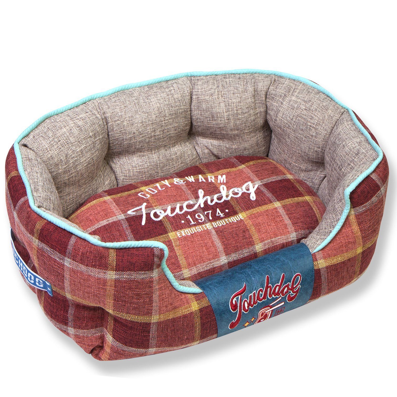 Touchdog 'Archi-Checked' Designer Plaid Oval Dog Bed Red