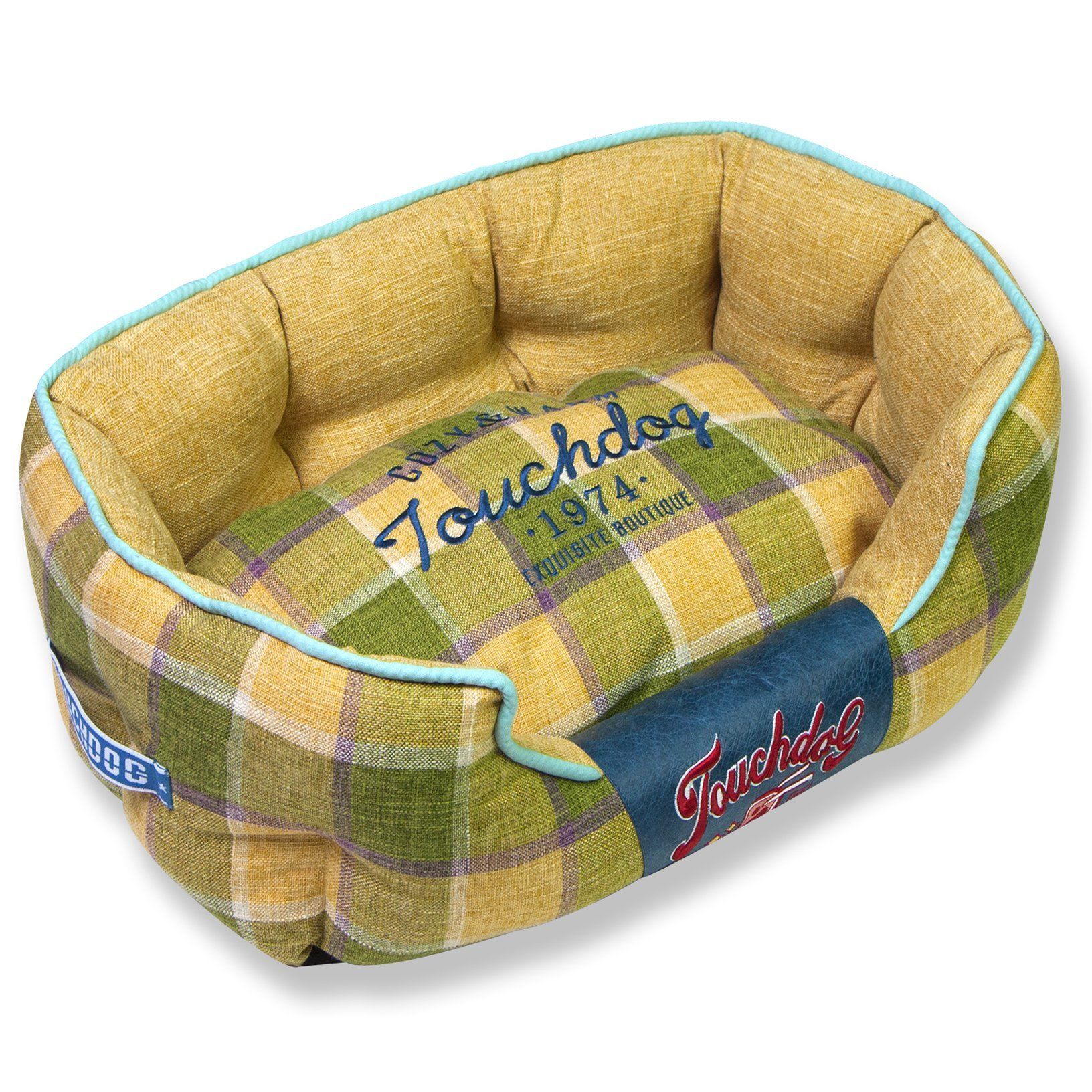 Touchdog 'Archi-Checked' Designer Plaid Oval Dog Bed Yellow