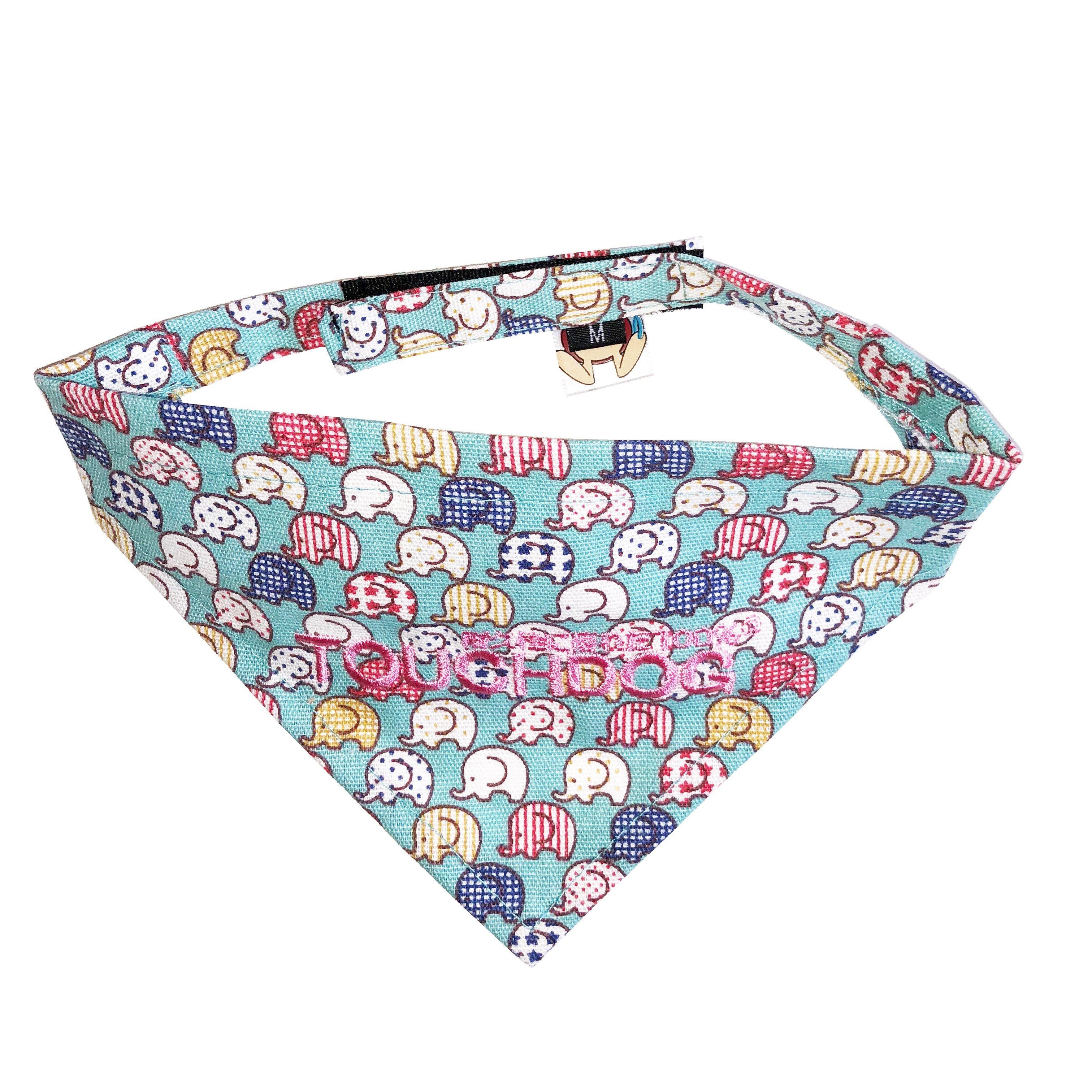 Touchdog Elephant Patterned Hook-and-Loop Fashion Dog Bandana Aqua