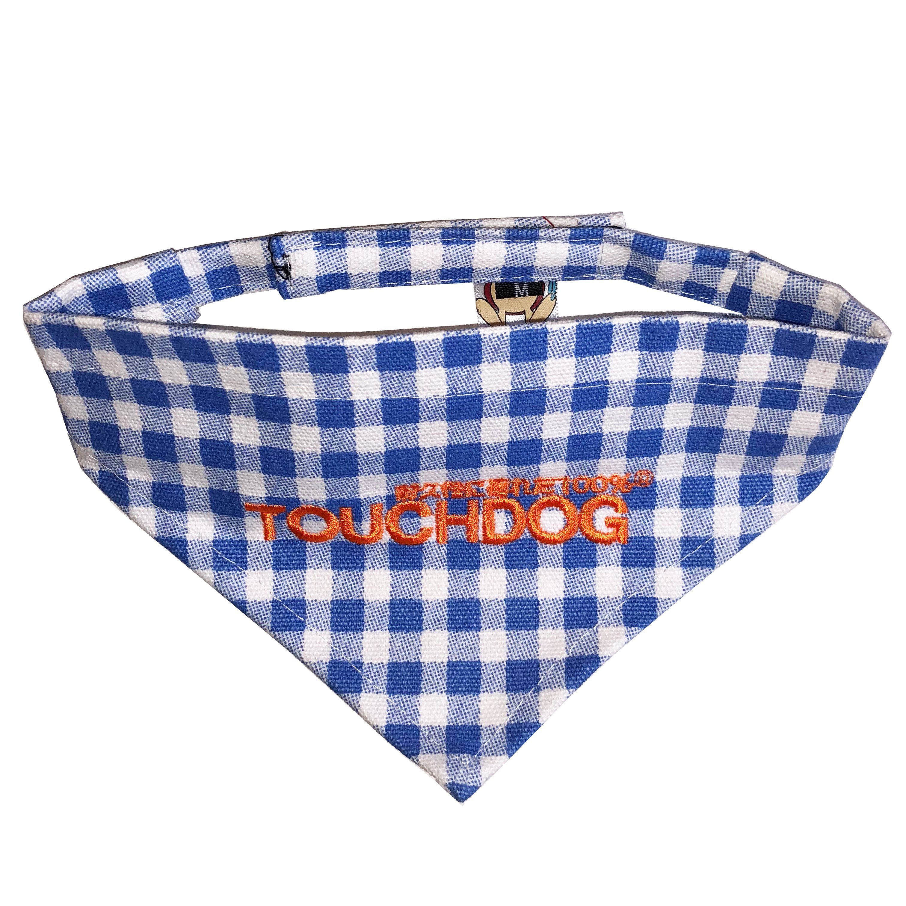 Touchdog Plaid Patterned Hook-and-Loop Fashion Dog Bandana Blue