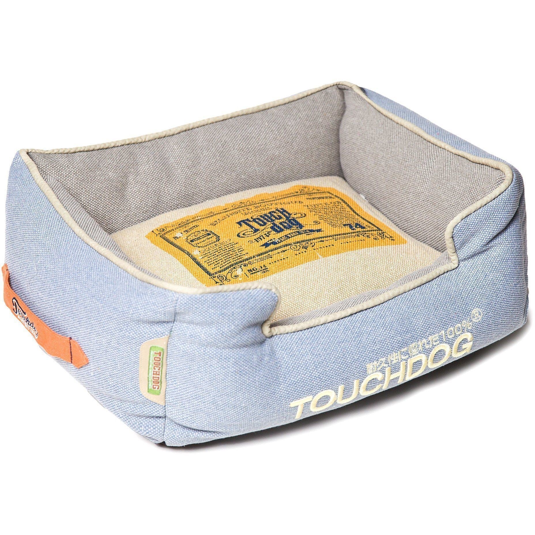 Touchdog ® Original Denim Reversible Designer Rectangular Dog Bed Denim Blue, Grey, Beige, White