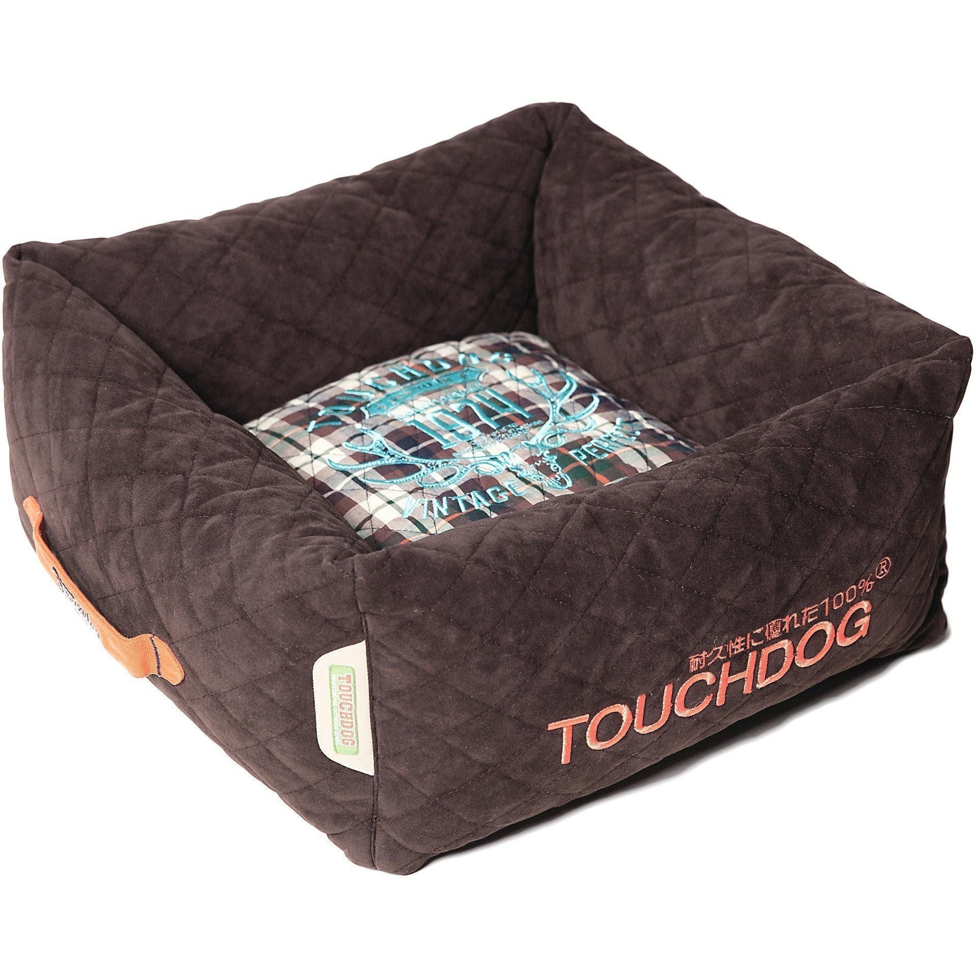 Touchdog ® 'Exquisite-Wuff' Quilted Squared Designer Dog Bed Dark Brown, White