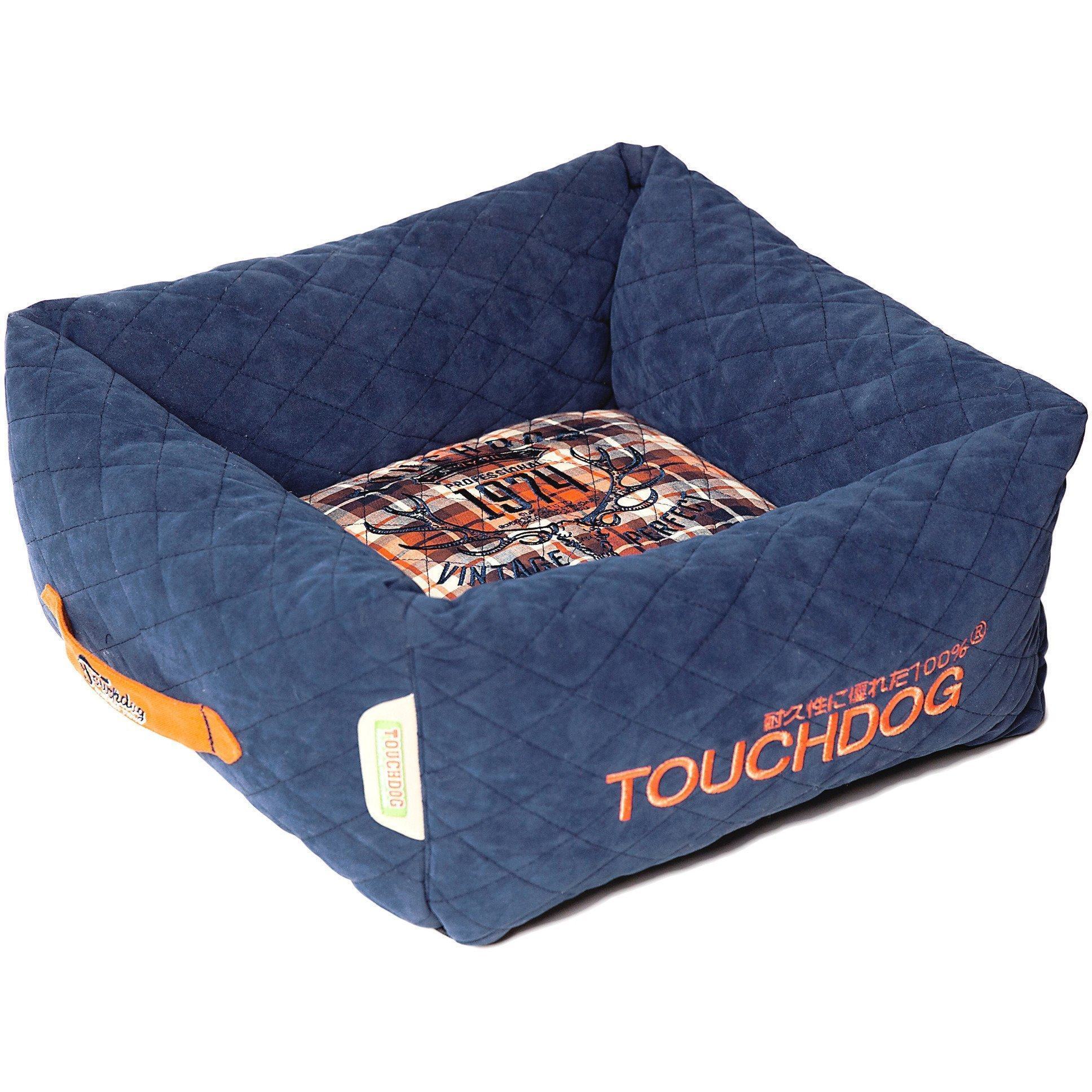 Touchdog ® 'Exquisite-Wuff' Quilted Squared Designer Dog Bed Dark Blue, White