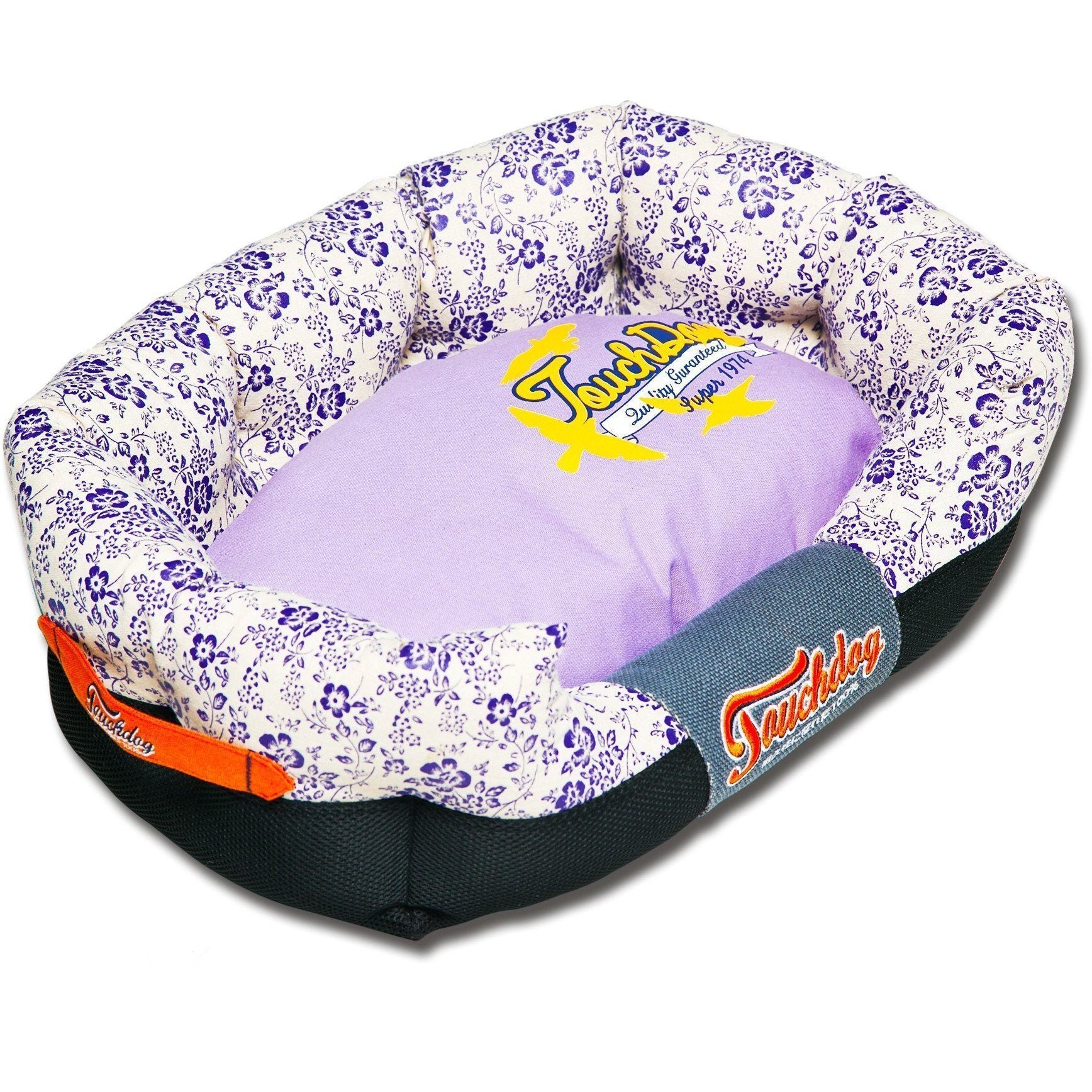 Touchdog ® 'Floral-Galoral' Ultra-Plush Rectangular Rounded Designer Dog Bed Lavender Purple, Cream White