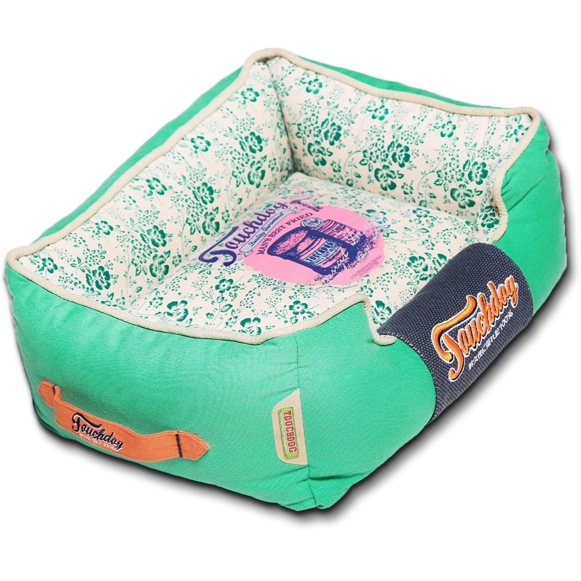 Touchdog ® 'Floral-Galoral' Designer Rectangular Dog Bed Teal, Green, White