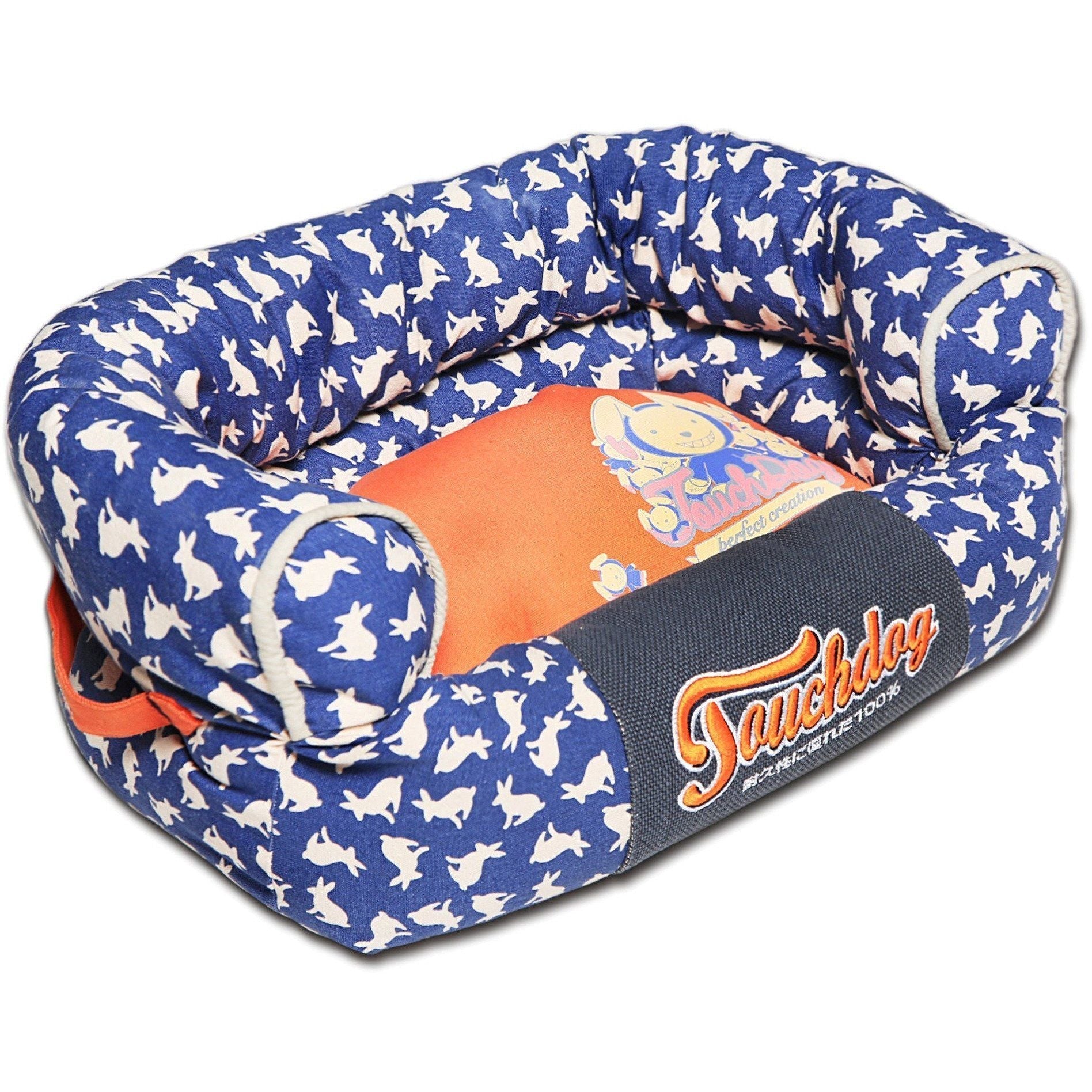 Touchdog ® 'Lazy-Bones' Rabbit-Spotted Designer Couch Dog Bed Ocean Blue, Orange