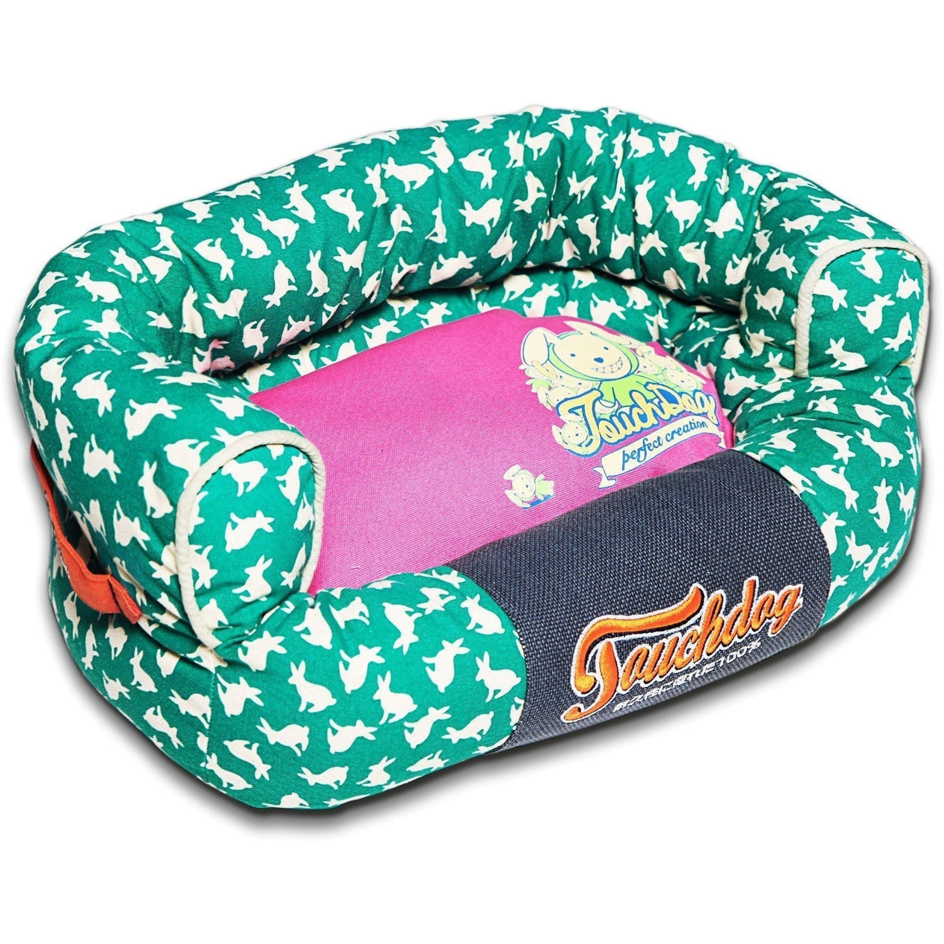 Touchdog ® 'Lazy-Bones' Rabbit-Spotted Designer Couch Dog Bed Teal, Pink