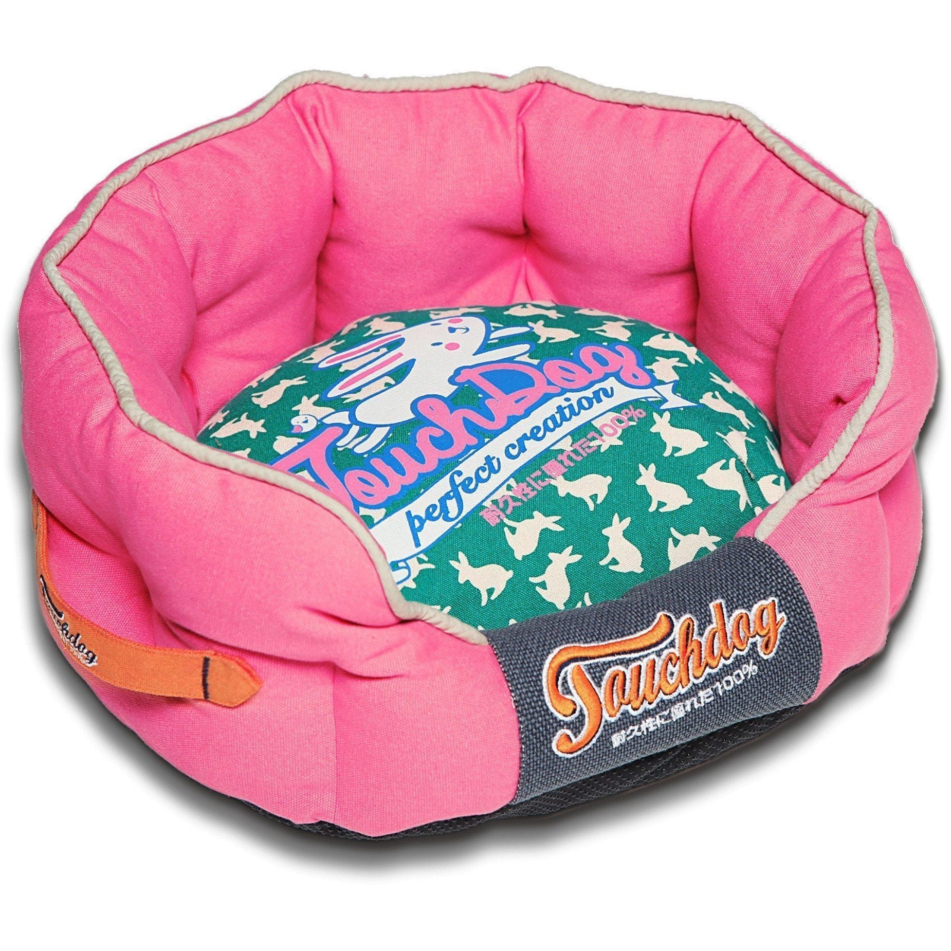 Touchdog ® 'Lazy-Bones' Rabbit-Spotted Rounded Designer Dog Bed Pink, Teal