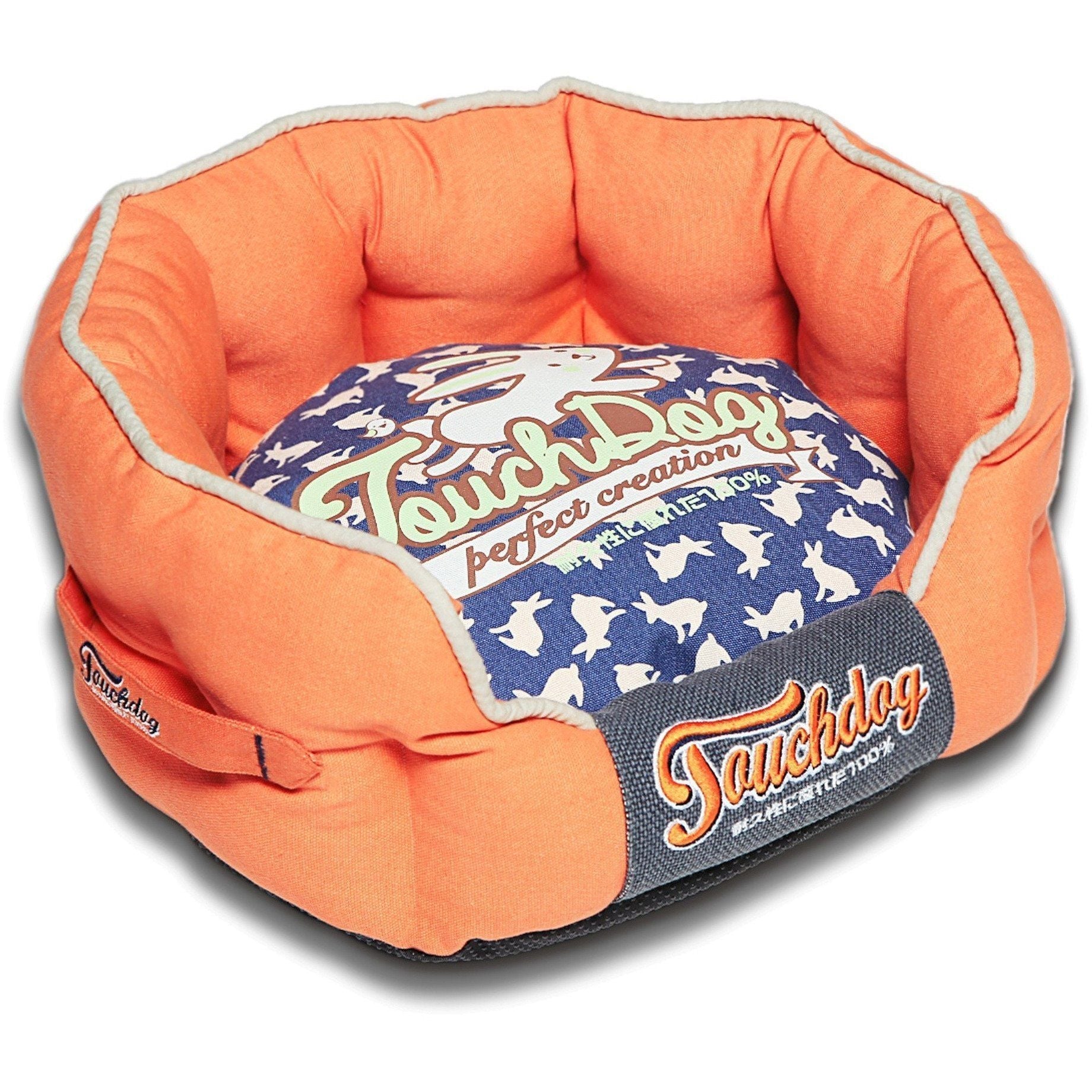Touchdog ® 'Lazy-Bones' Rabbit-Spotted Rounded Designer Dog Bed Orange, Ocean Blue