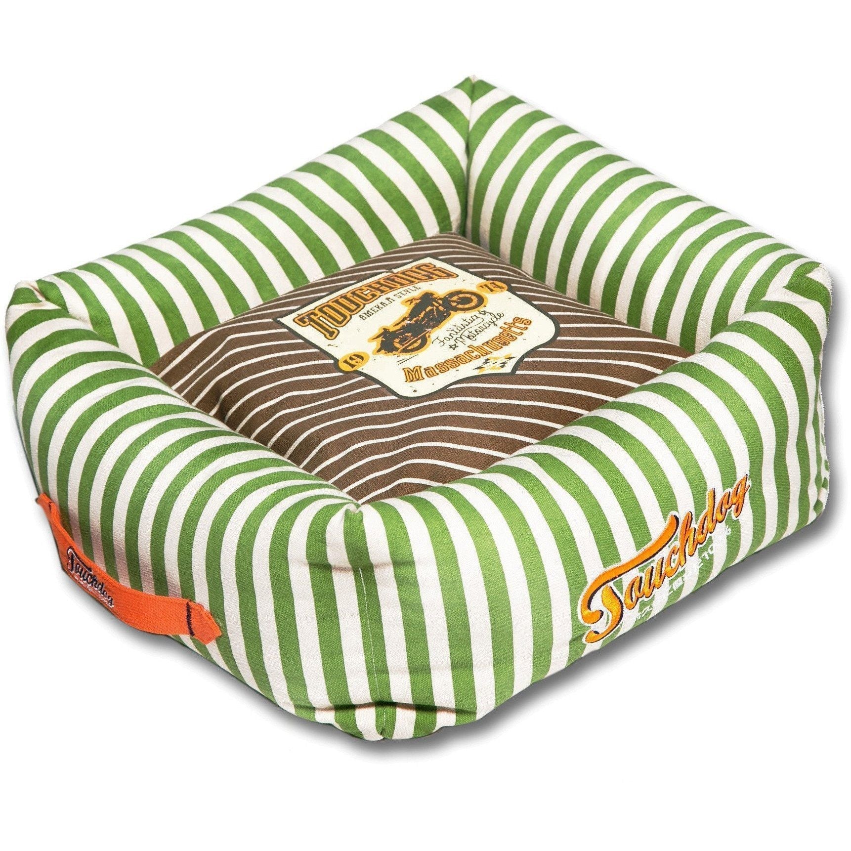 Touchdog ® 'Neutral-Striped' Squared Designer Dog Bed Brown, Spearmint Green