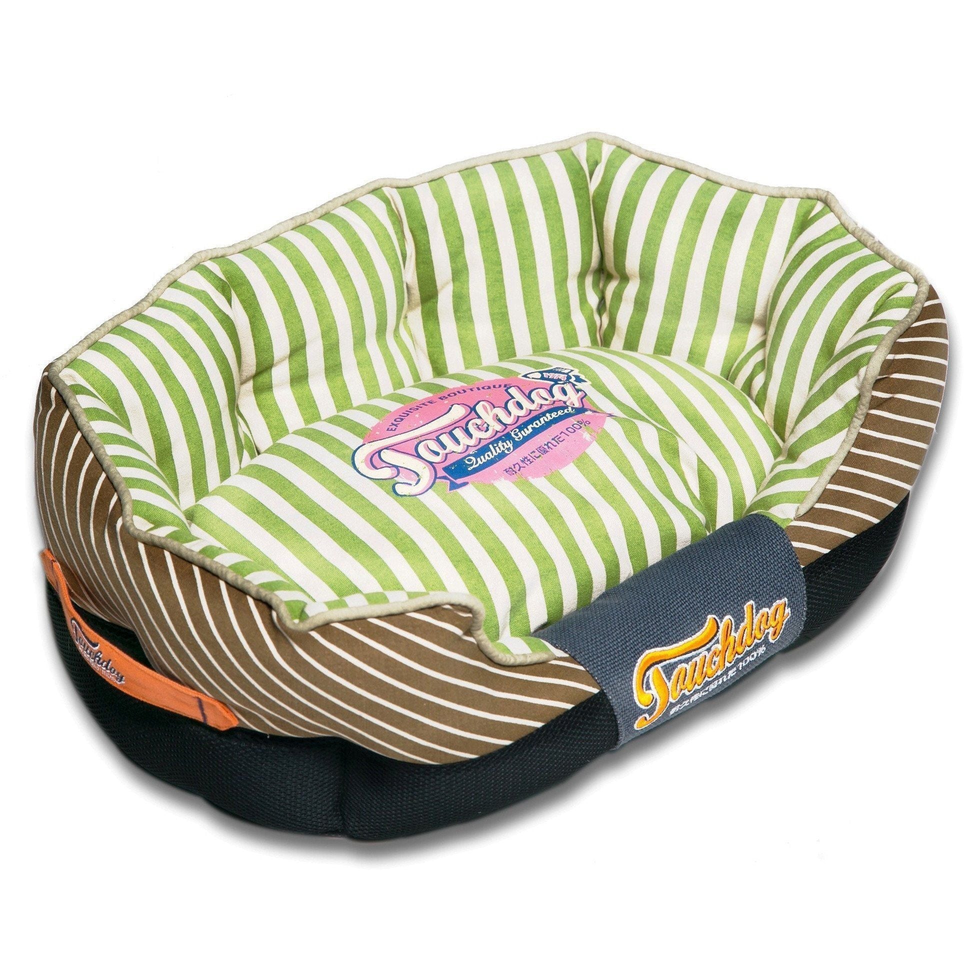Touchdog ® 'Neutral-Striped' Rectangular Rounded Designer Dog Bed Apple Green, Brown