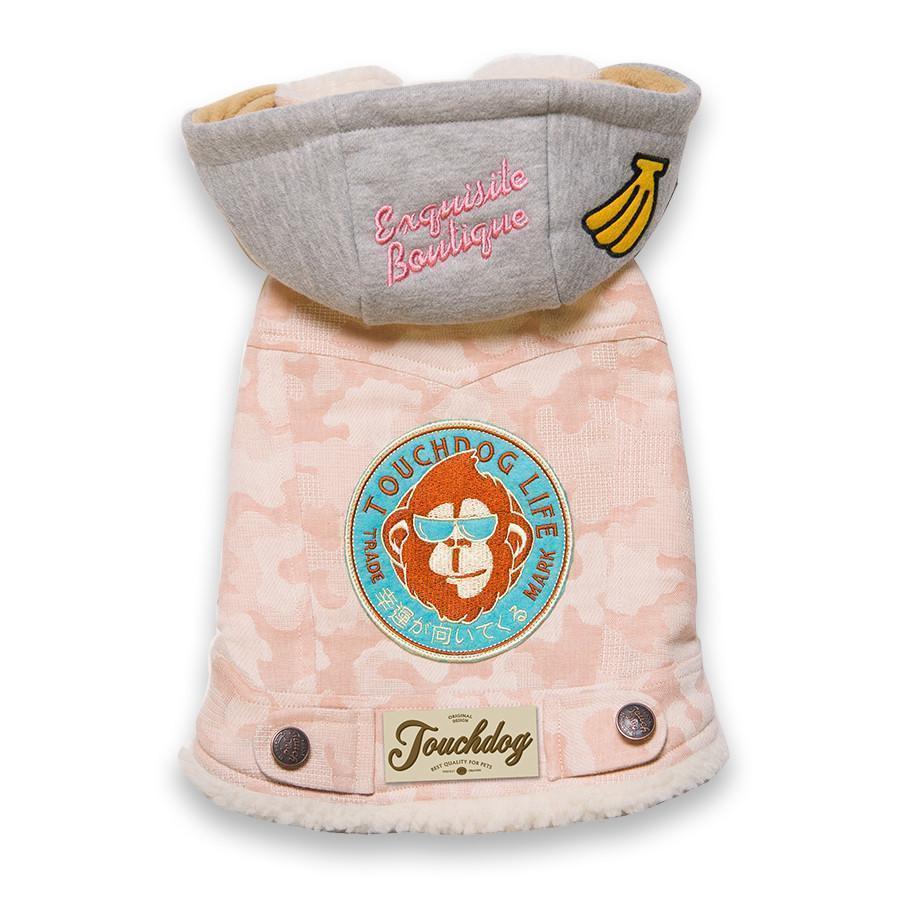 Touchdog ® Outlaw Embellished Retro-Denim Hooded Dog Sweater Coat Pink