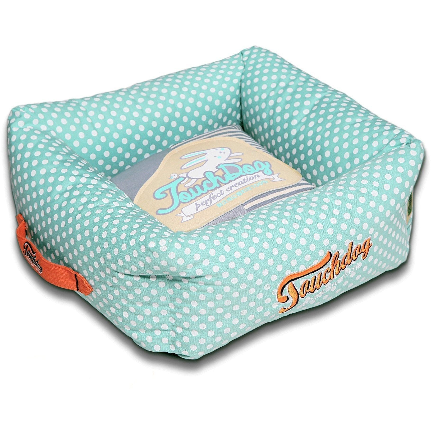 Touchdog ® 'Polka-Striped' Designer Premium Squared Dog Bed Baby Blue, Steel Grey