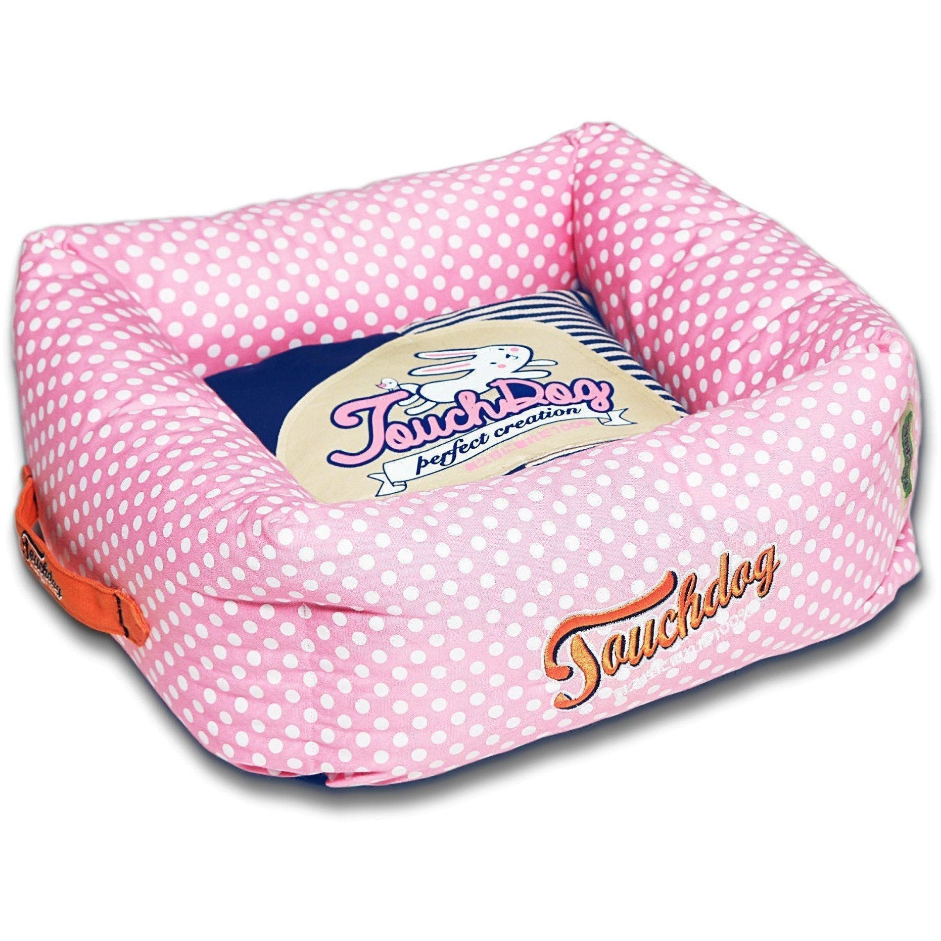 Touchdog ® 'Polka-Striped' Designer Premium Squared Dog Bed Pink, Navy Blue