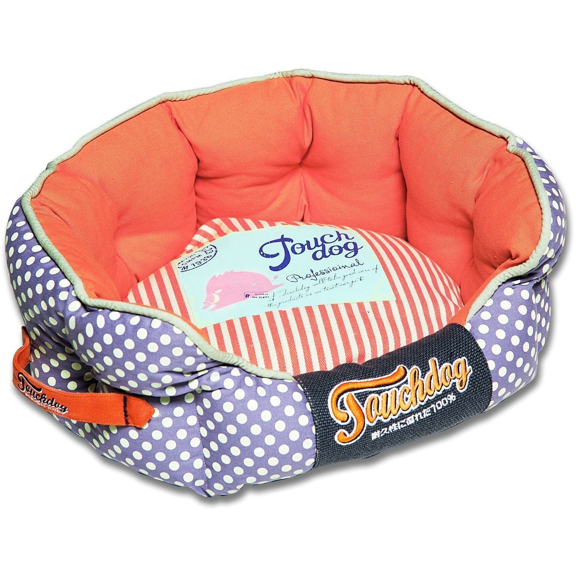 Touchdog ® 'Polka-Striped' Polo Designer Premium Rounded Dog Bed Orange, Lavender