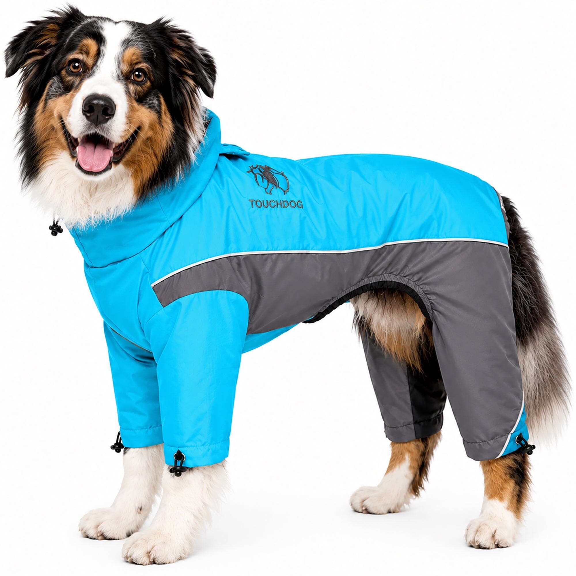 Touchdog ® Quantum-Ice Adjustable and Reflective Full-Body Winter Dog Jacket Ocean Blue, Grey