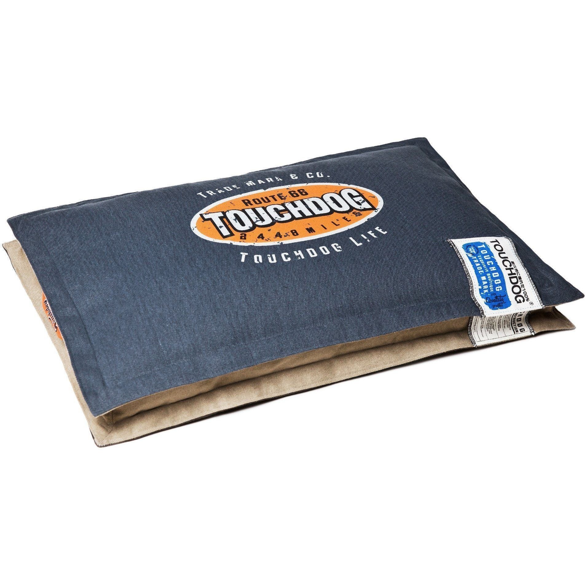 Touchdog ® 'Shock-Stitched' Sporty Reversible Rectangular Ultra-Thick Dog Mat Bed Royal Blue, Mocha Brown