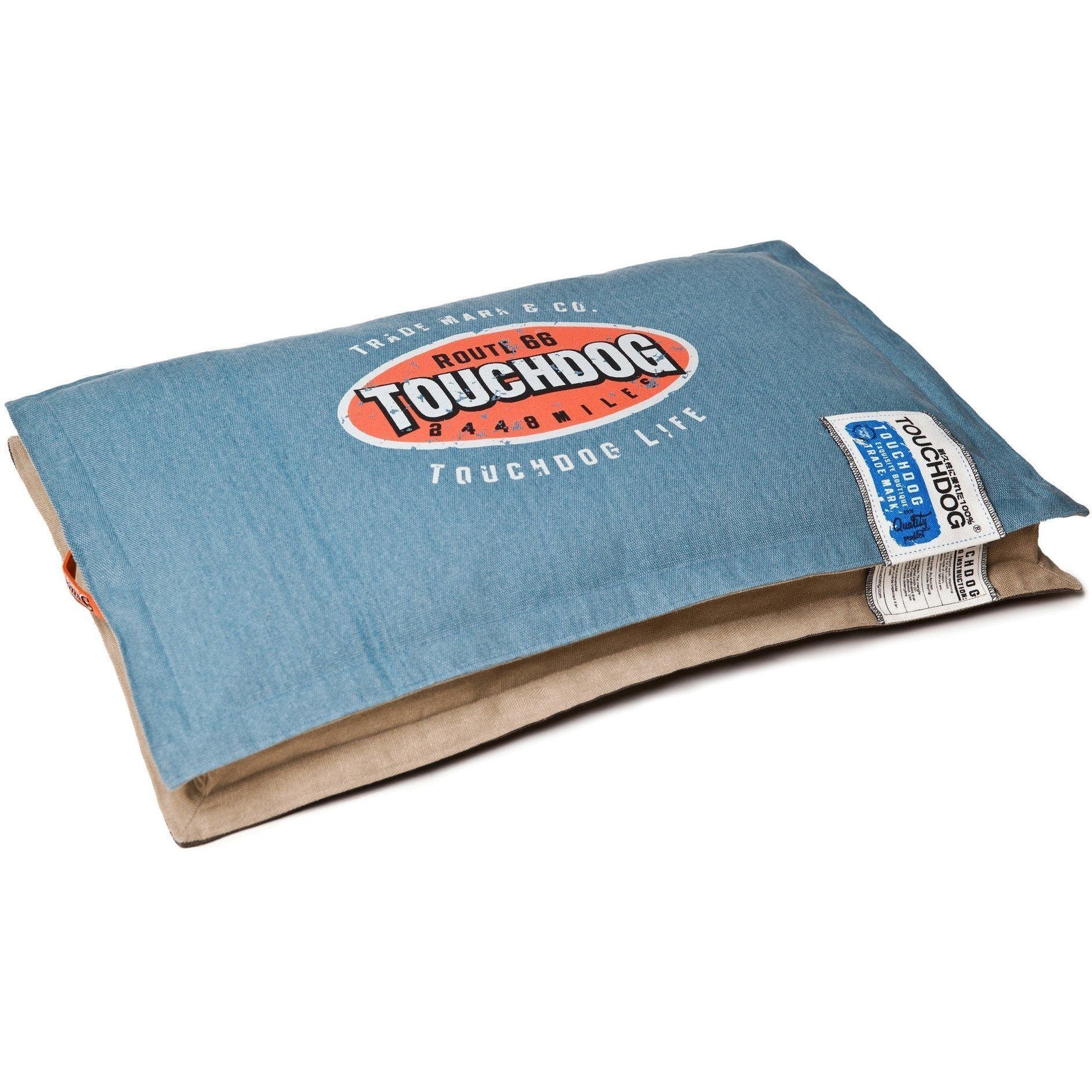 Touchdog ® 'Shock-Stitched' Sporty Reversible Rectangular Ultra-Thick Dog Mat Bed Denim Blue, Mocha Brown