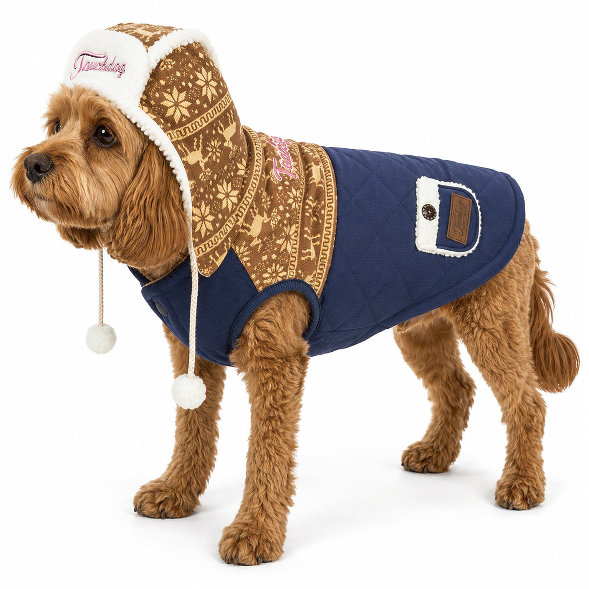 Touchdog ® 'Snowadayz' Pom Pom Hooded Fashion Dog Jacket Yellow Blue