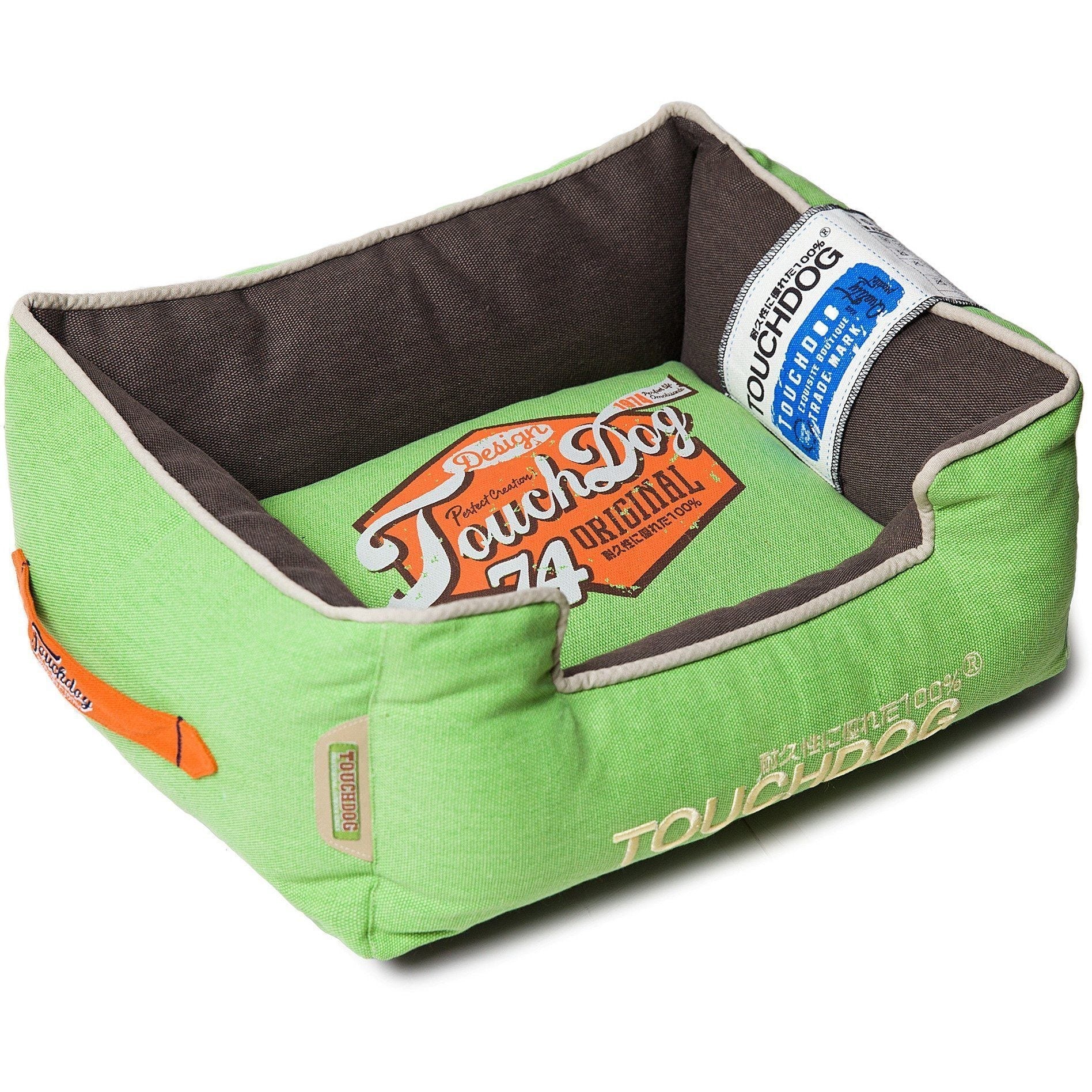 Touchdog ® 'Sporty Vintage' Original Reversible Rectangular Designer Dog Bed Mint Green, Mud Brown